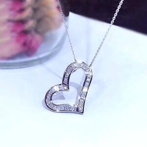 COPY - Heart Pendant with Channel Set CZ and Silver Plate